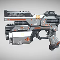 Futuristic Sci Fi Gun With Gray Orange Accents Mechanical Parts Barrel And Grip Design