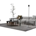 Modern Gray Sofa Coffee Table Combination With Floor Lamp And Green Plant 3d model