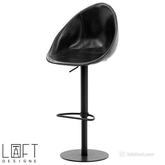Modern Black Leather Single Bar Stool With Adjustable Height And Footrest 3d model 
