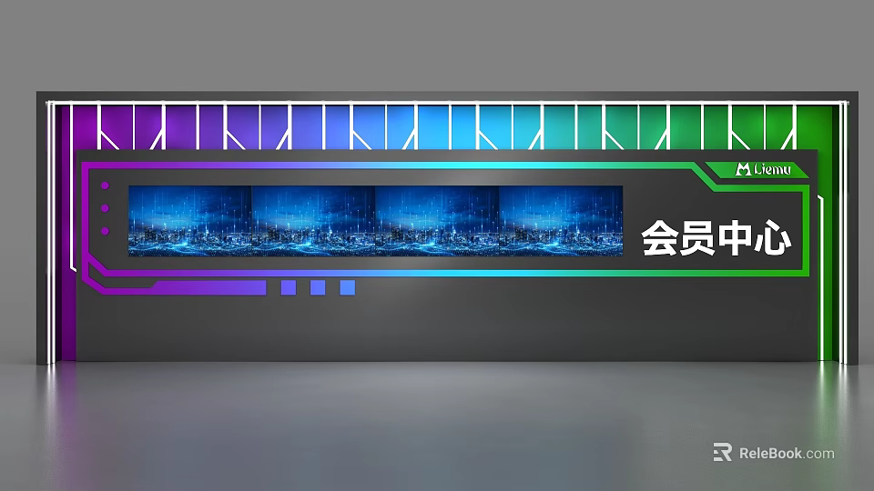Commercial Display Equipment With Video Wall And Colorful LED Strips In Modern Member Center 3d model 