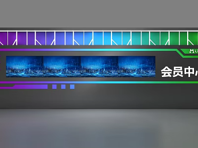 Commercial Display Equipment With Video Wall And Colorful LED Strips In Modern Member Center 3d model