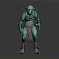 Game Movie Fantasy Character With Green Skin Horned Head Pointed Ears And Tattered Clothing