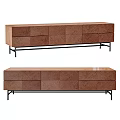 Modern Wooden TV Stand With Textured Drawers And Black Metal Legs