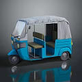 Blue Auto Rickshaw with Grey Canopy Passenger Seats and Shiny Reflection 3d model
