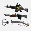 Various Weapons Featuring Modern Rifle Vintage Machine Gun and Crossbow Design
