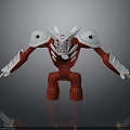 Red And White Robot Character Model With Armored Shoulders Spiked Head Purple Chest Emblem