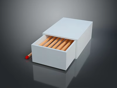 Open White Matchbox With Wooden Matches And Red Tipped Match 3d model