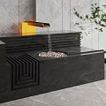 Modern Water Fountain With Black Marble Basin Golden Faucet Flowing Water And Pebbles
