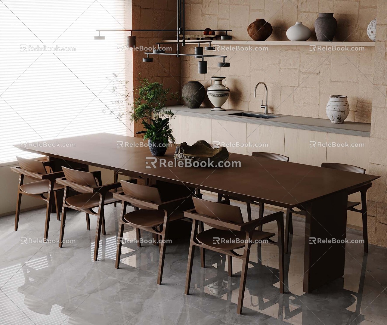 Modern Dining Table and Chair 3d model