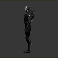 Game Movie Character with Futuristic Black Armor Red Accents and White Black Helmet
