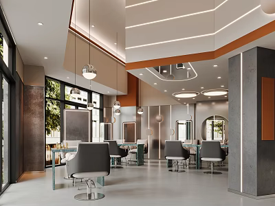 Modern Luxury Beauty Hair Salon Interior Design With Professional Styling Chairs And Bright Natural Lighting 3d model
