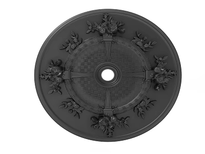 Black Carved Decorative Round Ceiling Medallion with Central Hole for Light Fixture 3d model