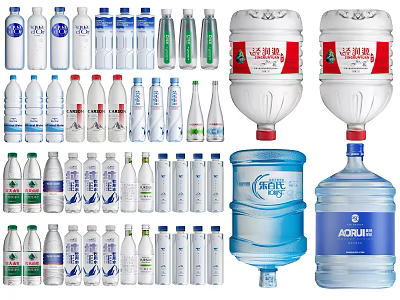 Diverse Bottled Drinking Water And Barrels In Various Sizes And Packaging 3d model