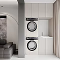 Sleek Balcony Cabinet with Washer Dryer and Sink in Modern Interior Space