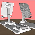 White Perforated Phone Stands With Metal Poles And Base Accessories On Wooden Tabletop