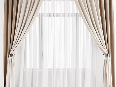 Elegant Beige Curtains With White Sheer Layers For Modern Home Window Decor 3d model