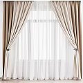 Elegant Beige Curtains With White Sheer Layers For Modern Home Window Decor