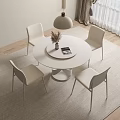 Modern Round Dining Table Set With Four Chairs Vase Pendant Lamp And Window Curtains