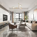 Modern Living Dining Room Interior With Sofa Dining Table Chandelier Decorative Painting And Green Plants