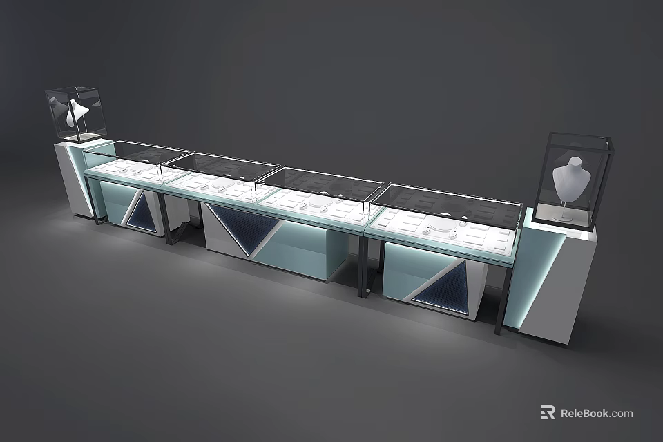 Elegant Jewelry Store Interior With Glass Display Cases And Modern Lighting Design 3d model 