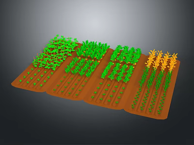 Organized Agricultural Field With Various Green And Yellow Crops In Planted Rows 3d model