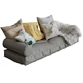 Cozy Gray Sofa With Yellow Beige Patterned Pillows And Soft Fur Throw 3d model