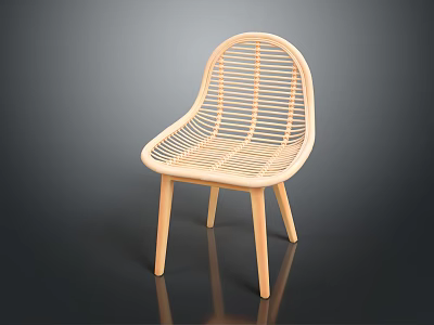 Light Colored Rattan Leisure Chair With Curved Backrest And Slender Legs 3d model