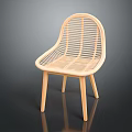 Light Colored Rattan Leisure Chair With Curved Backrest And Slender Legs