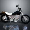 Classic Black and White Motorcycle with White Seat and Silver Frame on Shiny Floor