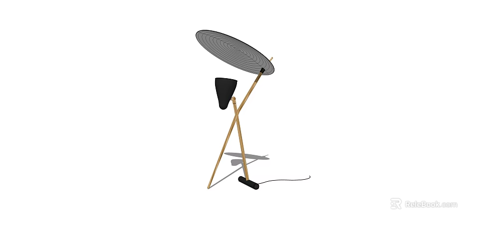 Modern Floor Lamp With Metal Stand And Round Black Lampshade Design 3d model 