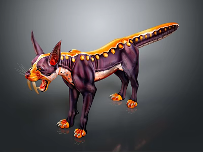 Mythical Creature Character Design With Purple Body Orange Spots Sharp Ears And Open Mouth 3d model