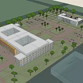 Modern Campus Buildings With Multiple Structures Trees Plaza Parking And Open Spaces 3d model
