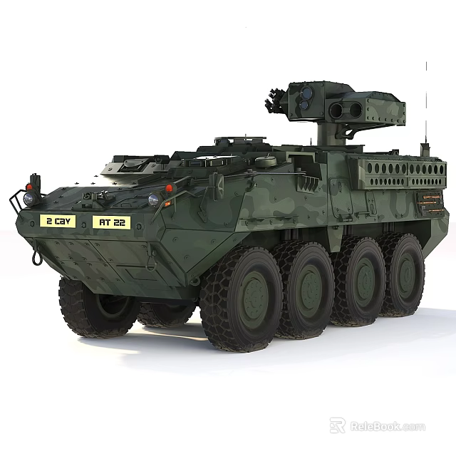 Armored Green Camouflage Wheeled Tank with Top Mounted Weapon System and Eight Wheels 3d model 