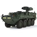 Armored Green Camouflage Wheeled Tank with Top Mounted Weapon System and Eight Wheels