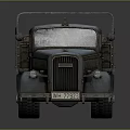 Vintage Blue Truck With Wooden Cargo Bed And Cross Symbol On Body