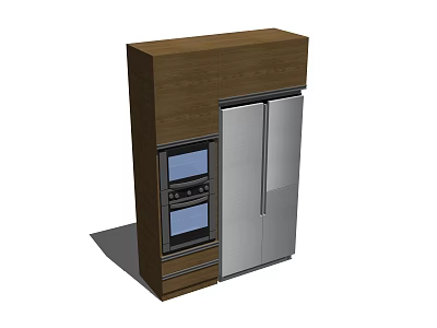 Modern Kitchen Interior Design With Built-in Double Door Refrigerator Ovens And Wooden Cabinets 3d model