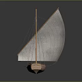 Traditional Wooden Sailboat Watercraft With White Canvas Sail And Classic Hull Design