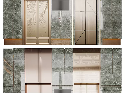 Luxurious Public Facilities Elevator Design Featuring Golden Doors And Marble Wall Panels 3d model