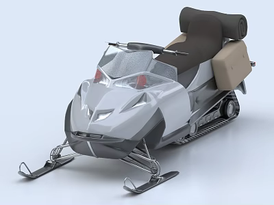 Modern Snowmobile Design With Black Seat Beige Storage Bag And Skis 3d model