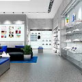 Bright Retail Store In Shopping Mall With Glass Windows Display Racks Glasses And Counter