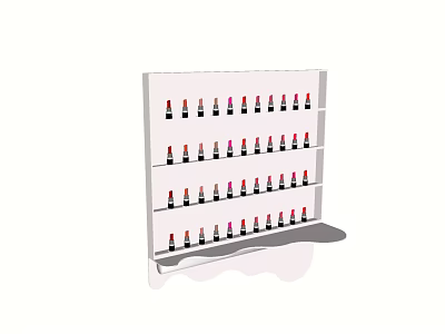 Layered Display Shelf With Neatly Arranged Colorful Lipsticks For Retail Use 3d model