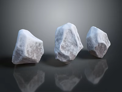 Natural Wood And Stone Materials Three Pieces Featuring White Surface And Reflection On Black Background 3d model