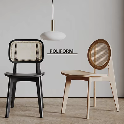 Stylish POLIFORM Dining Chairs with Black and Light Wood Frames and Woven Backrest Details 3d model