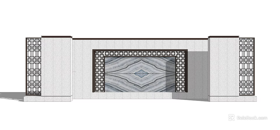 Modern Feature Wall Design With Geometric Pattern Marble Texture And Intricate Lattice Frame 3d model