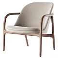 Modern Leisure Chair With Light Beige Upholstered Seat And Wooden Armrests