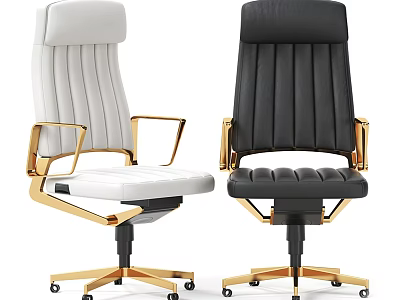 Modern Swivel Office Chair With White Black Leather Gold Frame Striped Backrest 3d model