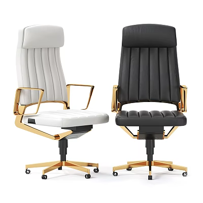 Modern Swivel Office Chair With White Black Leather Gold Frame Striped Backrest 3d model
