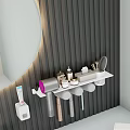 Modern Bathroom Accessories With Wall Mounted White Shelf Toothbrush Holder Electric Toothbrush Comb And Toiletries