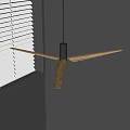 Modern Ceiling Fan With Wooden Blades And Gray Motor Near Window Blinds