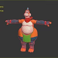 Playful Blue Orange Game Character With Chubby Belly Red Scarf Green Apron And Outstretched Arms
